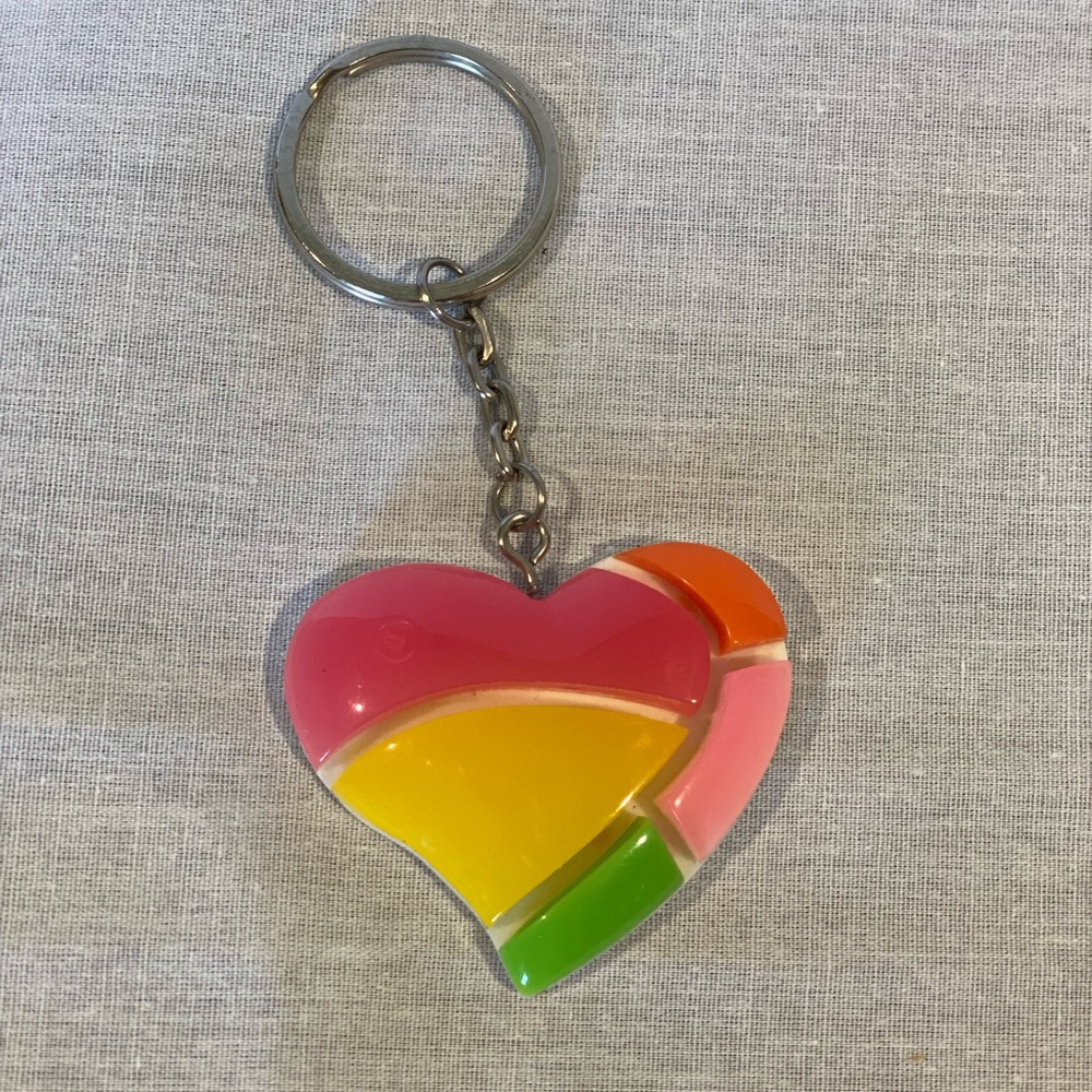 Retro neon puffy heart keychain